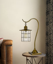 Load image into Gallery viewer, Metal Lantern Desk Table Lamp With Antiqued Brass Drum Shade - Antiqued Brass