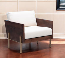 Load image into Gallery viewer, Brown And Gold Top Grain Leather Arm Chair - White