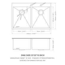 Load image into Gallery viewer, Double Bowl Drop In Kitchen Sink 33" X 22" With 16 Gauge Stainless Steel And 2 10" Deep Basins - Gunmetal Black
