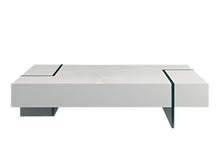 Load image into Gallery viewer, 53" Wood And Glass Sled Coffee Table - White And Clear