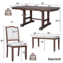 Load image into Gallery viewer, 6 Piece Extendable Dining Table Set, Wood Table With Removable Leaf, 4 Upholstered Chairs And Bench - Cherry