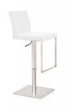 Load image into Gallery viewer, Faux Leather And Stainless Steel Swivel Low Back Adjustable Height Bar Chair - White And Silver