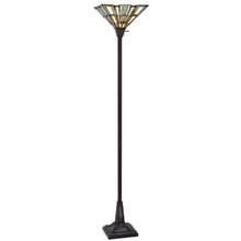 Load image into Gallery viewer, Torchiere Floor Lamp With Gray And Ivory Abstract Tiffany Glass Novelty Shade - Bronze