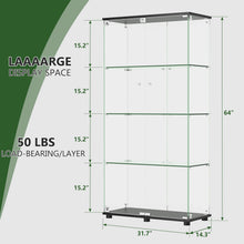 Load image into Gallery viewer, Modern Glass Display Cabinet With 4 Shelf Double Doors And Lock, Tempered Glass Bookshelf For Living Room - Black