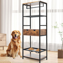 Load image into Gallery viewer, Dog Feeding Station, 3 Height Adjustable Raised Dog Bowls, Dog Feeder Station For Large Medium Dogs Cats, Dog Storage With Shelves - Black / Dark Brown