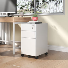 Load image into Gallery viewer, 3-Drawer Mobile File Cabinet With Lock, On Wheels, Two Shallow & One Deep Drawer For Office/Home, Fully Assembled - White
