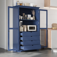 Load image into Gallery viewer, Kitchen Pantry, Freestanding Kitchen Storage Cabinet Display Cabinet With Glass Doors And 4 Built In Drawers For Living Room, Home Office - Blue
