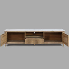 Load image into Gallery viewer, Fluted TV Stand With Accents - Natural Wood / White