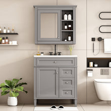 Load image into Gallery viewer, Bathroom Vanity With Top Sink, Freestanding Storage Cabinet With 2 Doors And 3 Drawers, Mirror Cabinet Included - Gray