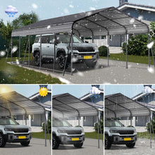 Load image into Gallery viewer, Metal Carport 13 X 26.5 Ft Heavy Duty With Galvanized Steel Roof Metal Garage Canopy With Galvanized Steel Roof & Frame Car Tent Outdoor Storage Shed For Car Boats And Truck - Gray