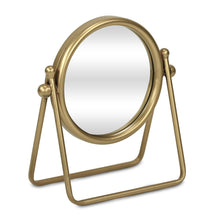Load image into Gallery viewer, Metal Round Tilting Framed Makeup Shaving Tabletop Mirror - Gold