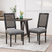 Load image into Gallery viewer, French Country Dining Chair With Rectangular Cane Backrest And Smooth Upholstered Seating