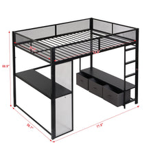 Load image into Gallery viewer, Full Size Gaming Loft Bed With LED Desk, Open Wardrobe, 3 Linen Storage Drawers - Black