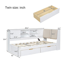 Load image into Gallery viewer, L-Shaped Daybed Corner Bed Under Bed Drawers With Storage Bookcase And Upholstered Headboard And USB Charging Ports