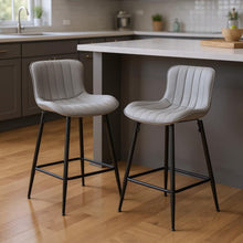 Load image into Gallery viewer, Faux Leather Metal Low Back Counter Height Bar Chairs (Set of 2) - Gray / Black