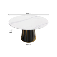 Load image into Gallery viewer, 53.15" Modern Artificial Stone Round Panel Metal Iron Base Dining Table, Can Accommodate 6 People, (Not Including Chairs) - White / Black