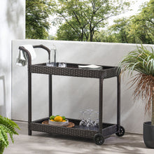 Load image into Gallery viewer, Resin Wicker Bar Cart With Metal Frame - Brown