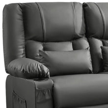 Load image into Gallery viewer, Faux Leather Manual Reclining Loveseat With Storage Toss Pillows - Gray