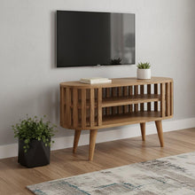 Load image into Gallery viewer, Solid Wood Enclosed Open Storage TV Stand (719191) - Brown