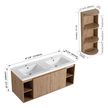 Load image into Gallery viewer, Modern 48" Wall Mounted Bathroom Vanity With Double Resin Sink And Storage Rack Soft Close Doors - Imitative Oak