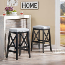 Load image into Gallery viewer, Greely Saddle Barstool Set With Fabric Upholstery - Light Gray