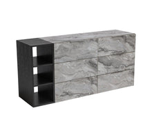 Load image into Gallery viewer, Faux Marble And Black Wood Six Drawer Double Dresser - Gray