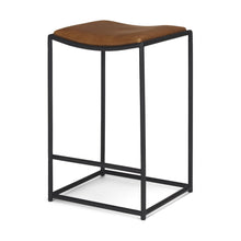Load image into Gallery viewer, Genuine Leather Iron Backless Counter Height Bar Chair - Brown / Black