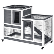 Load image into Gallery viewer, Pawhut - Wooden Rabbit Hutch Elevated Bunny Cage Indoor Small Animal Habitat With Enclosed Run With Wheels, Ramp, Removable Tray Ideal For Guinea Pigs - Gray