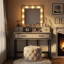 Load image into Gallery viewer, Vanity Desk With 3 Color Lighted Mirror And 4 Drawers