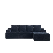 Load image into Gallery viewer, L - Shaped Sectional Sofa With Side Pockets, Wireless Charging, USB Ports, Cup Holder, Bluetooth Speaker, Reversible Lounge Chaise - Black