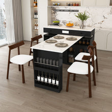 Load image into Gallery viewer, Retro Kitchen Island Set With Chairs, Extendable & Rotating Table, 4 Drawers & Door Cabinets