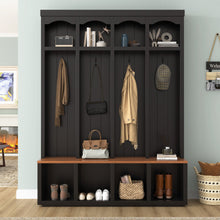 Load image into Gallery viewer, Entryway Hall Tree With Bench, 4 Hooks & Open Storage Space
