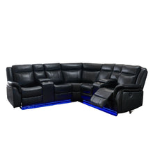 Load image into Gallery viewer, Polyester Blend Power Reclining L Shaped Three Piece Corner Sectional With Console - Black