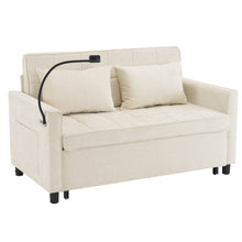 Load image into Gallery viewer, Pull-Out Sleeper Sofa With Reversible Backrest Cushion, Side Pockets, 2 USB Ports And A Phone Holder For Living Room