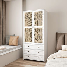 Load image into Gallery viewer, Hollow Pattern 2 Door 3 Drawer Wardrobe, The Collision Of Wood Color, Suitable For Bedrooms And Dressing Rooms - White