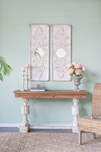 Load image into Gallery viewer, Large Wooden Wall Art Panels With Distressed Round Mirror Accents (Set of 2) - White