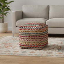 Load image into Gallery viewer, Braided Jute Polyester Striped Pouf Ottoman - Rainbow