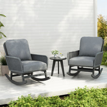 Load image into Gallery viewer, Modern 3 Piece Outdoor Seating Set With Cushioned Rattan Rocking Chairs And Wooden Accent Table