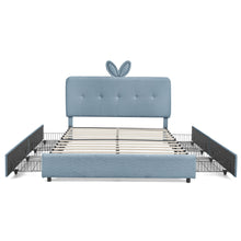 Load image into Gallery viewer, Upholstered Bed With Oversized Rabbit Ear Headboard, LED Lights & 4 Storage Drawers