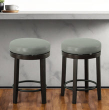Load image into Gallery viewer, Faux Leather And Solid Wood Swivel Backless Counter Height Bar Chairs (Set of 2) - Gray And Espresso