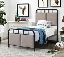 Load image into Gallery viewer, Twin Size Linen Upholstered Platform Metal Bed Frame With Fabric Headboard And Footboard - Brown