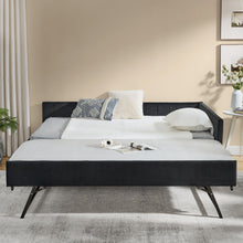 Load image into Gallery viewer, Full Size Upholstered Daybed With Trundle, Tufted Backrest And Armrests - Black