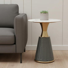 Load image into Gallery viewer, 22" Clear And Wood Pedestal End Table - Gold