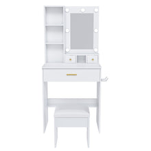 Load image into Gallery viewer, Mirrored Three Drawer Vanity Table Lights - White