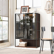 Load image into Gallery viewer, Modern Minimalist Tall Lighted Display Cabinet With Tempered Glass Door - Black / Dark Walnut