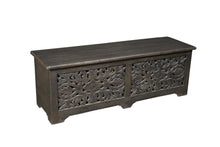 Load image into Gallery viewer, 52" Distressed Solid Wood Carved Floral Storage Ottoman - Black