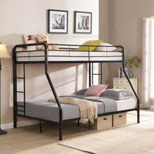 Load image into Gallery viewer, Modern Twin Over Full Metal Bunk Bed With Trundle And Dual Side Ladder And Metal Design - Black / Brown