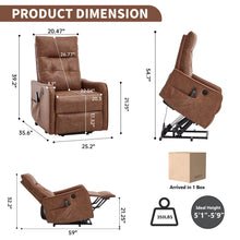 Load image into Gallery viewer, Single Motor Power Lift Recliner Chair With Massage And Heat, USB For Charging - Brown