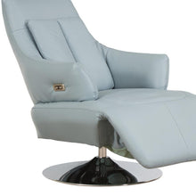 Load image into Gallery viewer, Tufted Genuine Leather Power Swivel Recliner - Light Blue