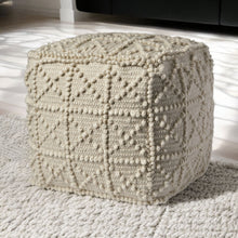 Load image into Gallery viewer, Wool Sqaure Pouf With Popcorn Detail - Ivory